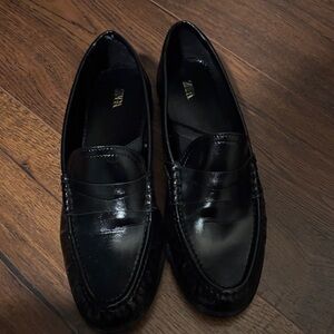 Zara Black Patent Penny Loafers
